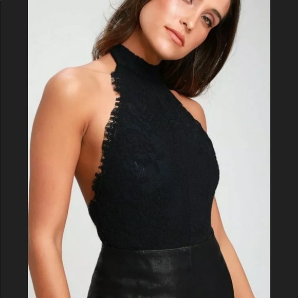 Free People Black Lace Semi Halter Miley Bodysuit - Picture 4 of 13